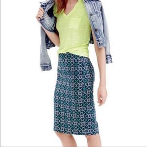 J. Crew Women's Lattice Medallion Pencil Skirt Size 6 A3239 Navy Blue Green Pink